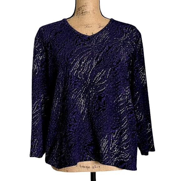 Allison Daley Black Purple Blouse Petite L - Picture 4 of 16